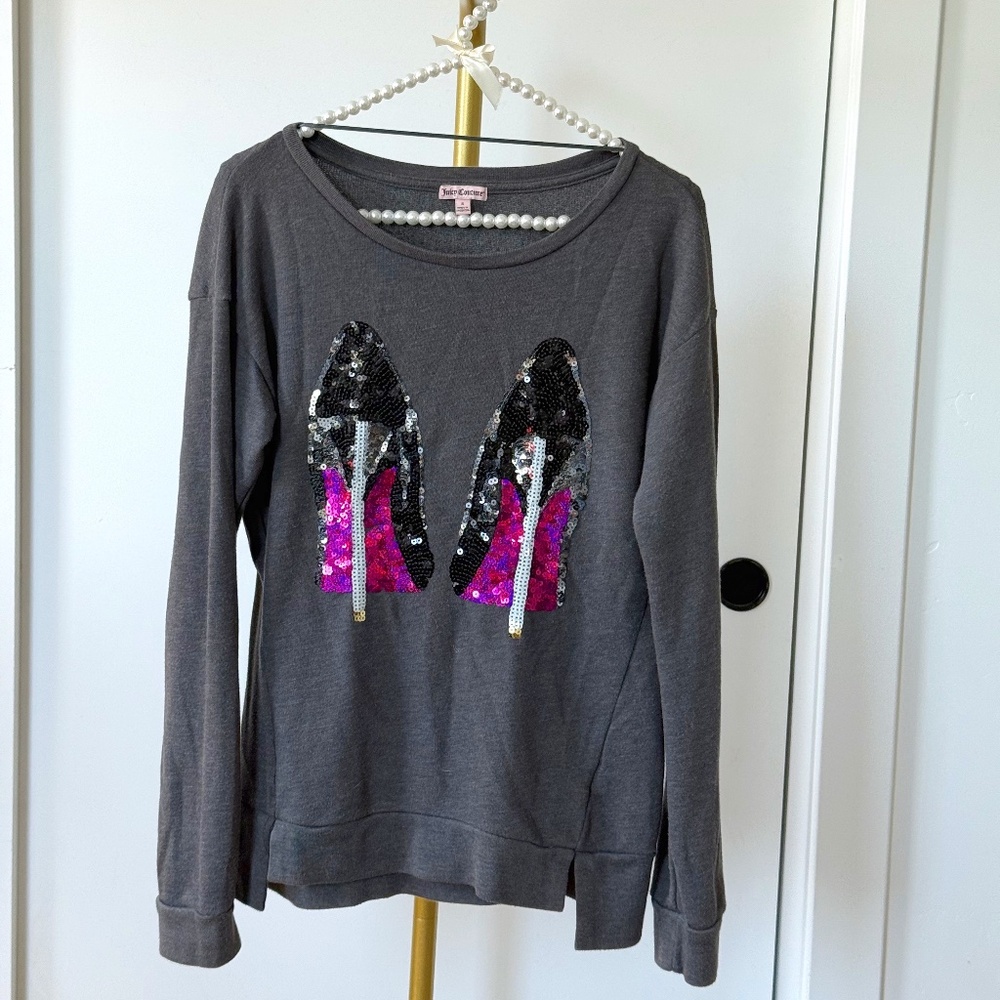 Juicy Couture Sequin High Heel Graphic Sweater